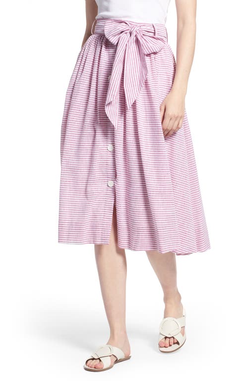 1901 Bow Button Up Stripe Skirt in Pink- White Stripe 