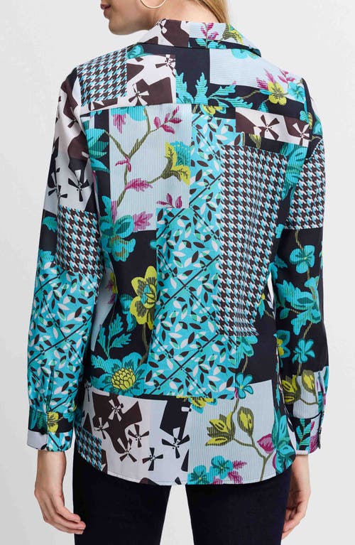 Foxcroft Kylie Print Cotton Sateen Button-up Shirt In Teal Multi