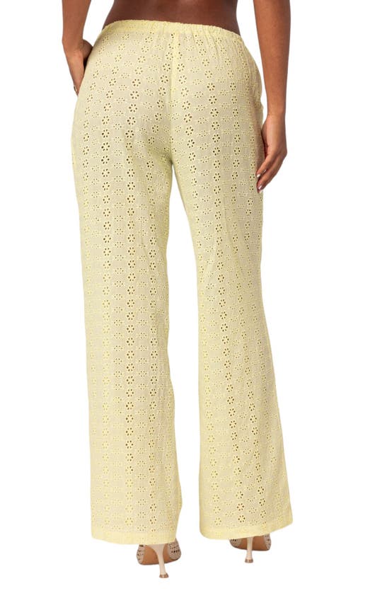 Shop Edikted Lemon Eyelet Embroidered Cotton Drawstring Pants In Yellow