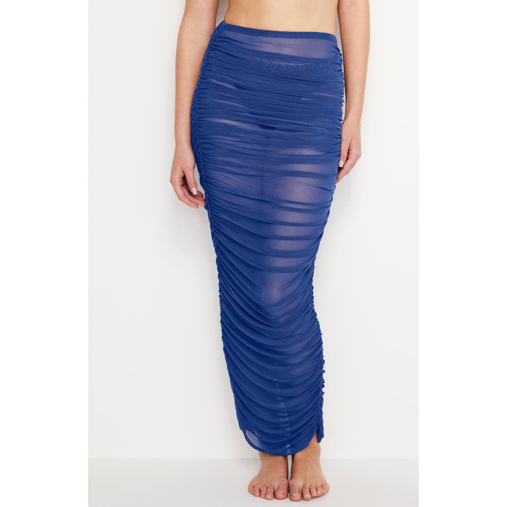 Good American Ruched Mesh Cover-up Maxi Skirt In Blue