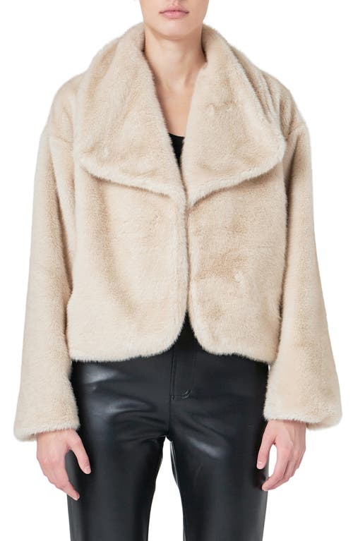 Endless Rose Oversize Lapel Faux Fur Jacket In Beige
