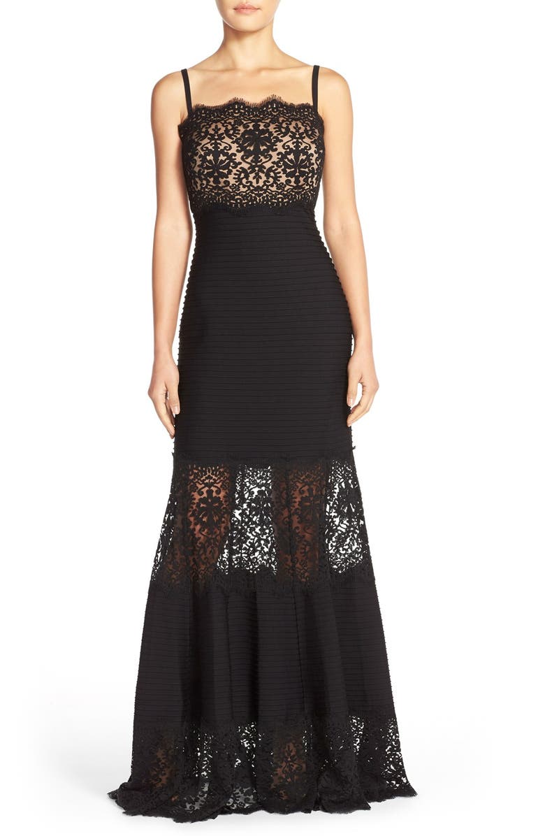 Tadashi Shoji Strapless Lace Inset Pintuck Jersey Gown | Nordstrom