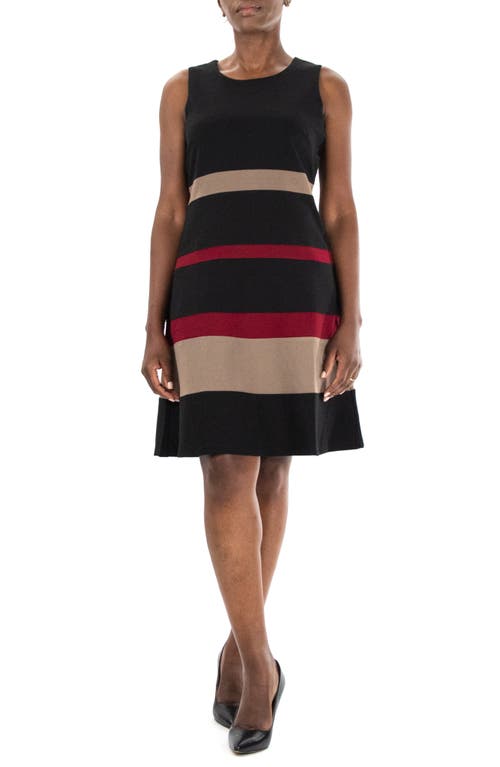 Shop Nina Leonard Sleeveless Jewel Neck Colorblock Dress In Black/mink/crimson