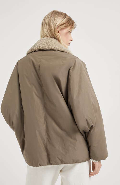 Shop Brunello Cucinelli Water-resistant Taffeta Down Jacket With Detachable Shearling Collar And Monili In Rope