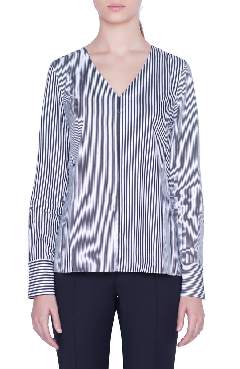 Akris punto V-Neck Stripe Cotton Shirt | Nordstrom