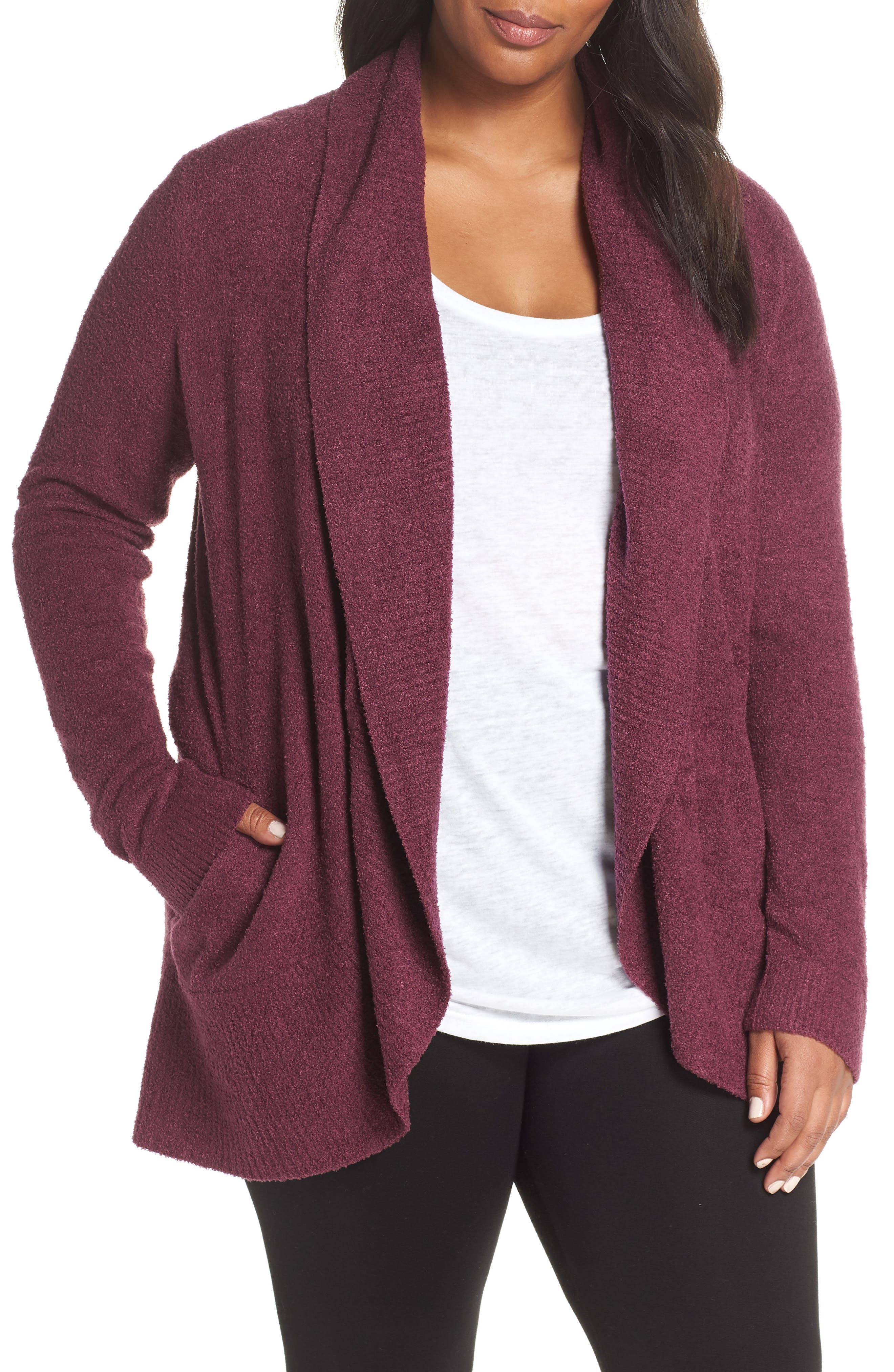 Plus Size Barefoot Dreams Cozychic Lite Circle Cardigan, Burgundy