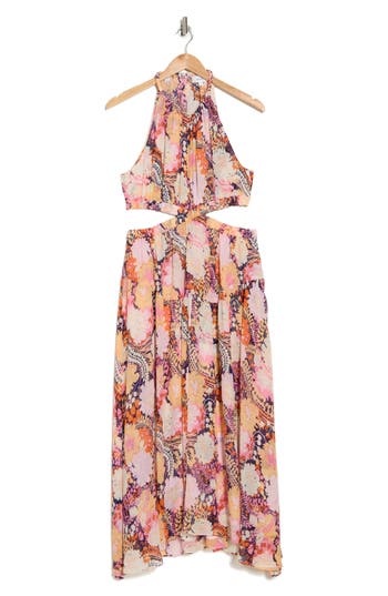 Shop A.l.c . Waverly Cutout Silk Midi Dress In Midnight/rose Multi