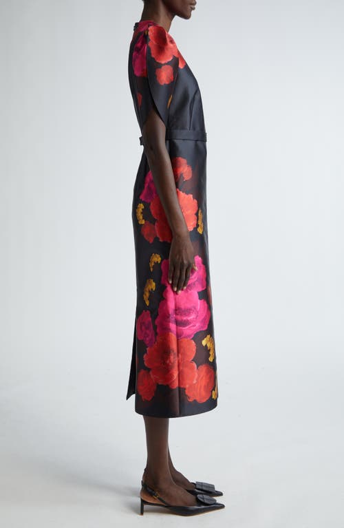 Shop Erdem Floral Print Tulip Sleeve Twill Dress In Black