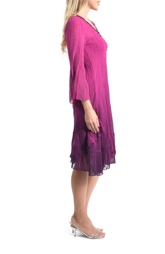 Komarov Ombré Slit Sleeve Charmeuse & Chiffon Cocktail Dress In Ombre Magenta