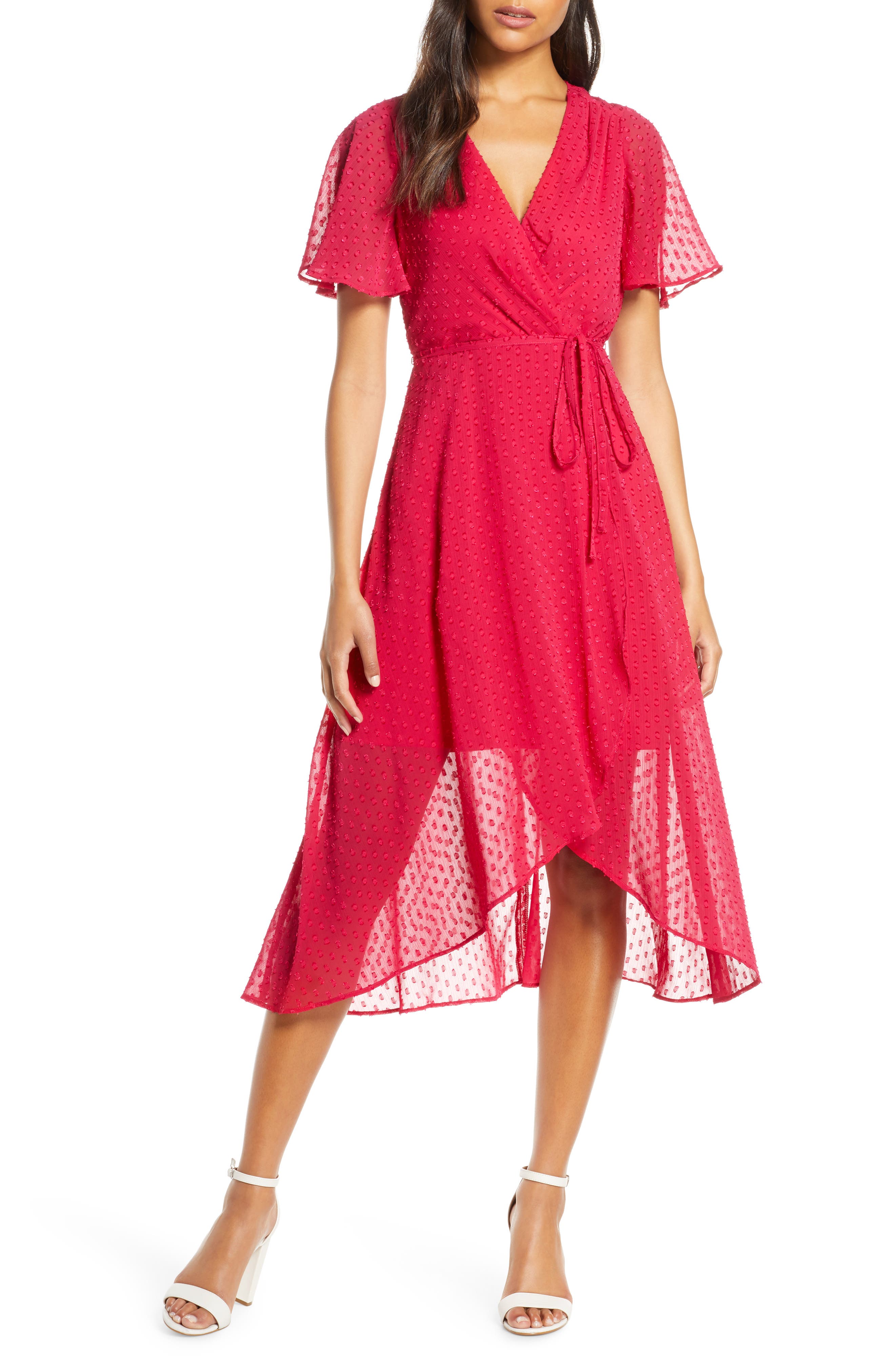 Vince Camuto Clip Dot Faux Wrap Dress, Pink