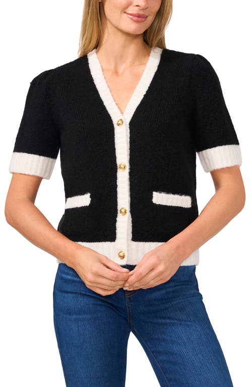 CECE CECE CONTRAST TRIM SHORT SLEEVE CARDIGAN 