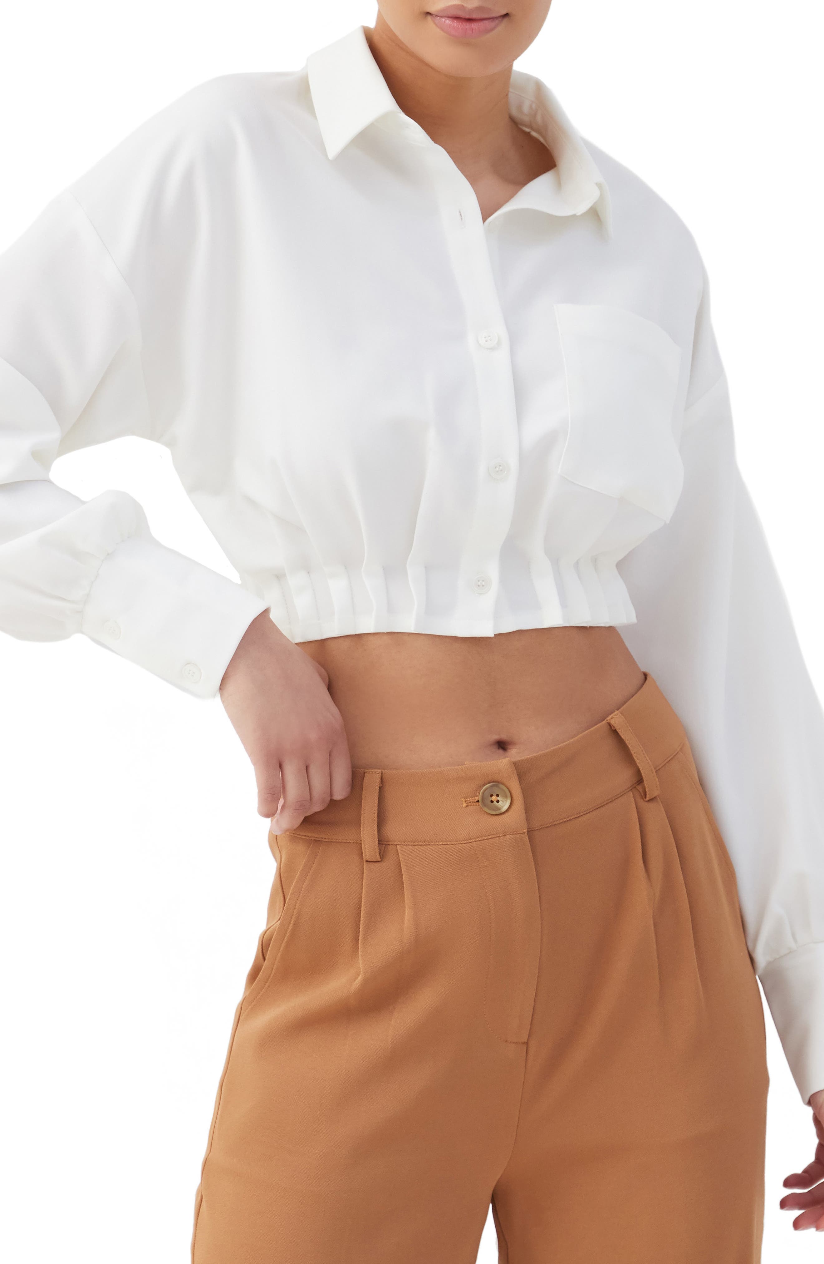 white cropped dress shirt