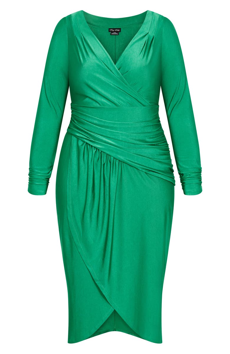 City Chic Marissa Ruched Long Sleeve Midi Dress, Alternate, color, Greenstone