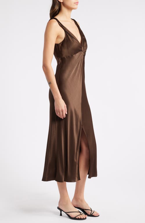 Shop Rails Viviana Knot Front Satin Midi Dress In Dark Moss