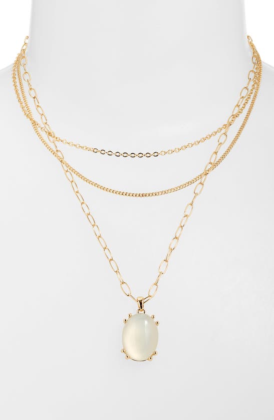 Shop Nordstrom Jade Glass Pendant 3-tier Layered Necklace In White- Gold