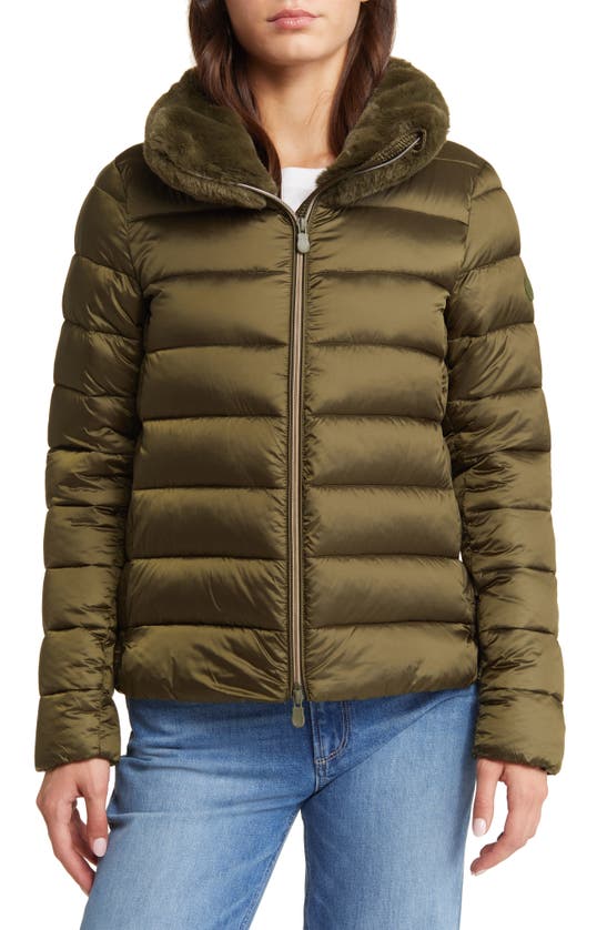 SAVE THE DUCK MEI FAUX FUR COLLAR PUFFER JACKET
