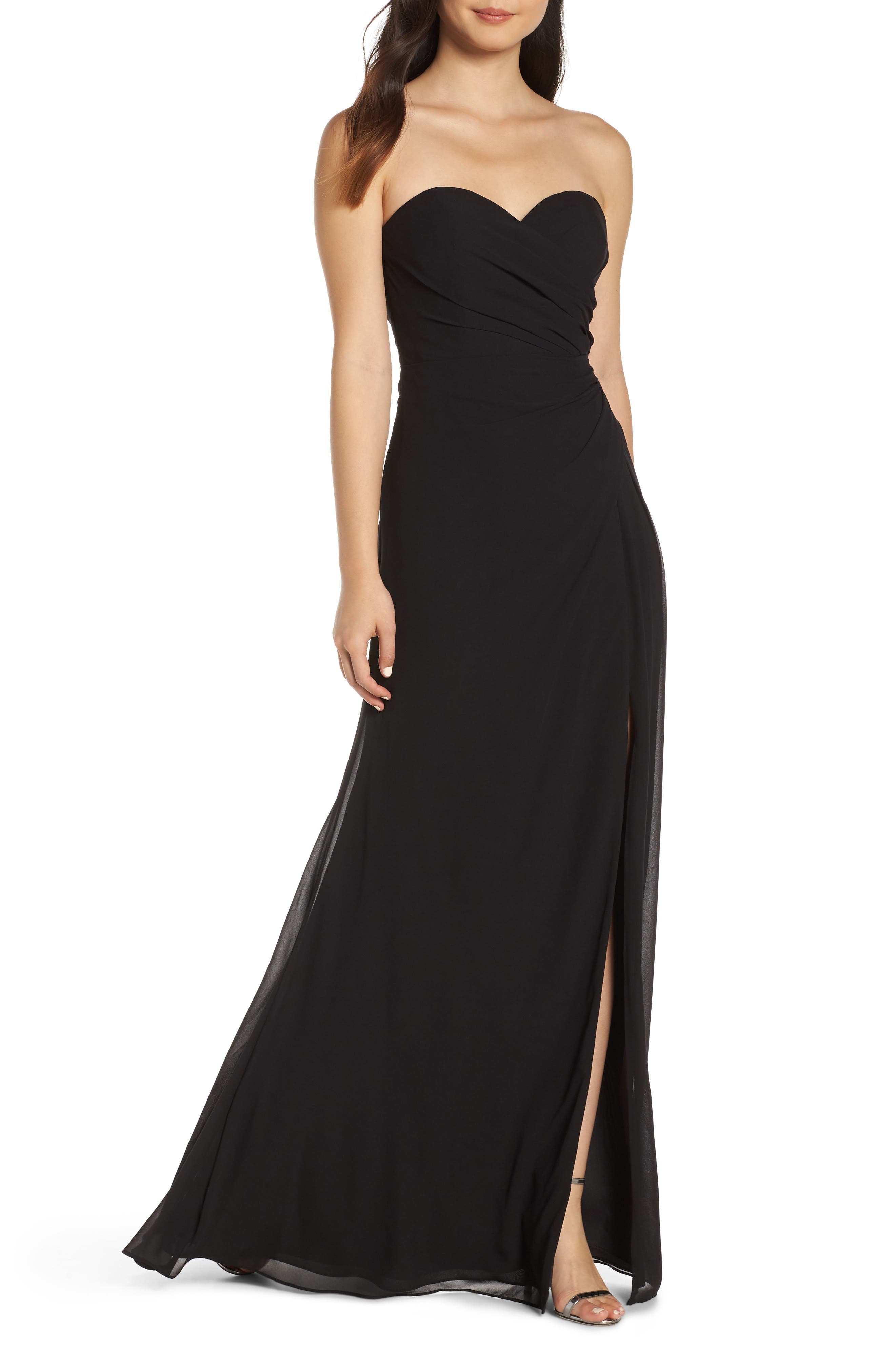 Hayley Paige Occasions Strapless Chiffon Evening Dress, Black