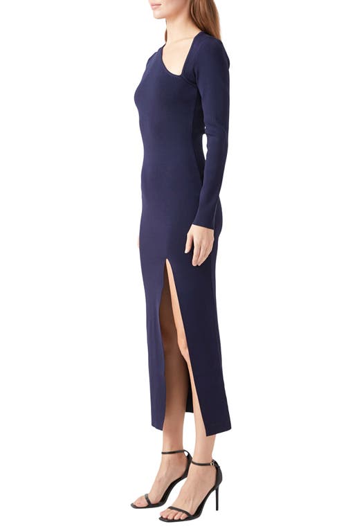 Endless Rose Asymmetric Neck Long Sleeve Sweater Dress In Navy