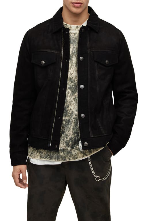 AllSaints Ray Leather Trucker Jacket in Black