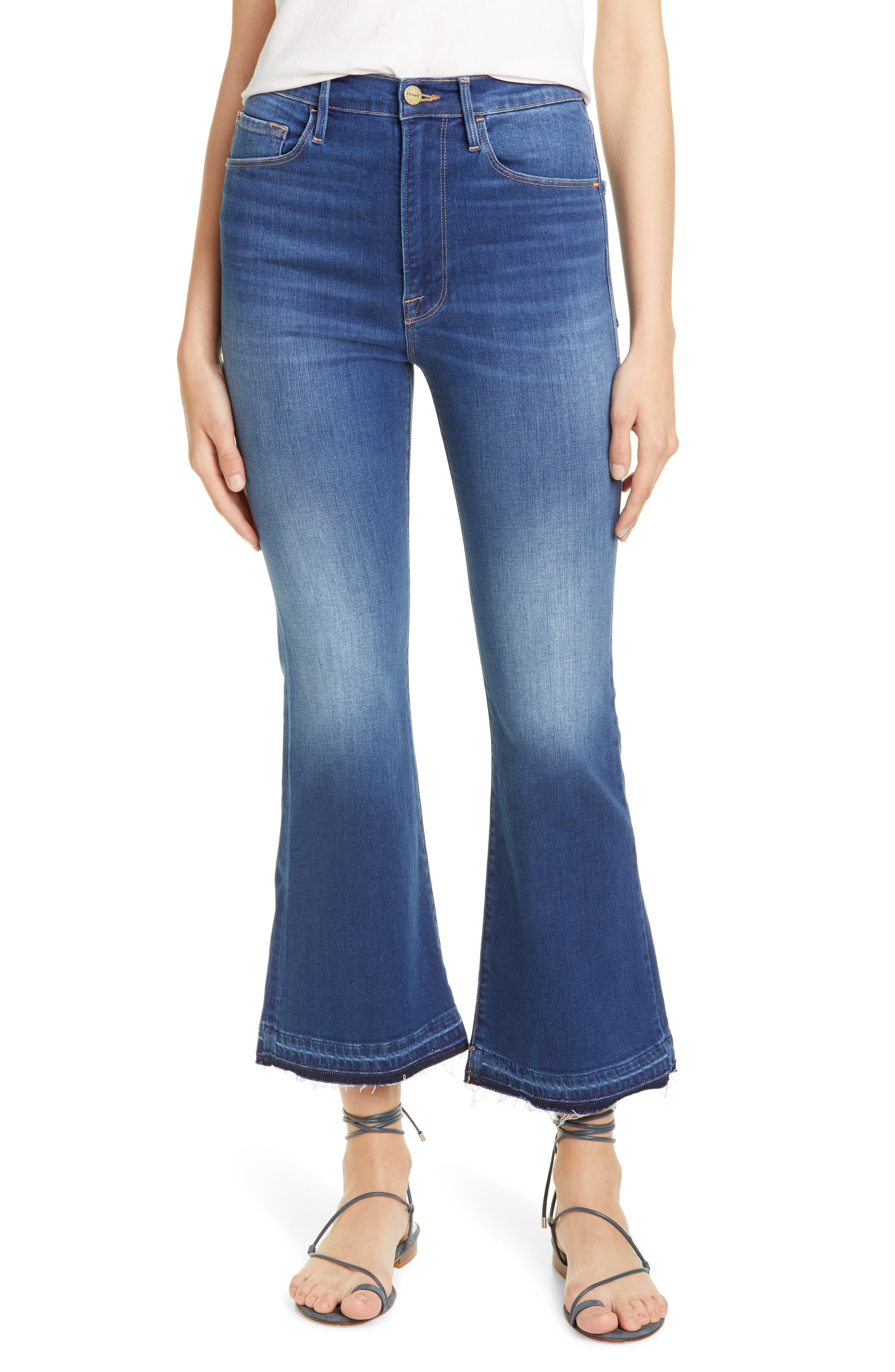 FRAME Le Crop High Waist Release Hem Flare Jeans (Washington Circle