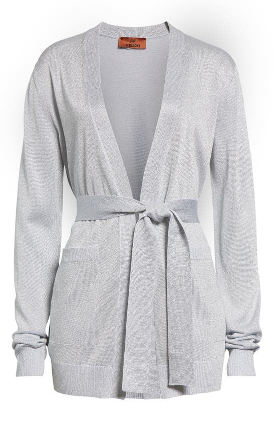 Shop Missoni Metallic Knit Belted Cardigan In Silver