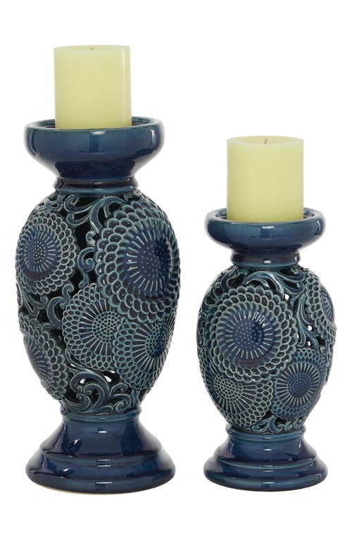 Willow Row Eclectic Blue Ceramic Candle Holder In Blue