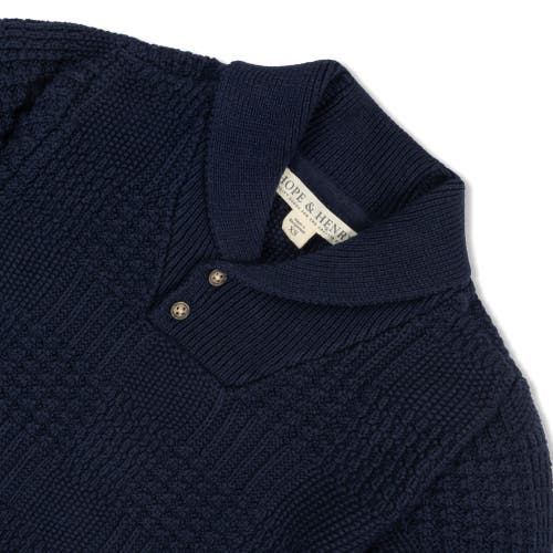 Shop Hope & Henry Boys' Organic Textured Shawl Collar Sweater, Kids In Navy Glen Plaid Texture