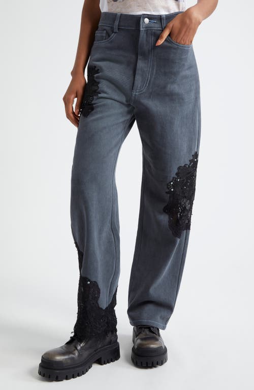 Collina Strada Mikaela Lace Patched Straight Leg Jeans in Charcoal 