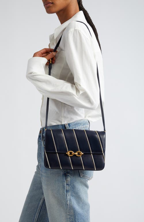 Saint Laurent Women Two-tone Leather Le Maillon Shoulder Bag In Marine/marine/argent