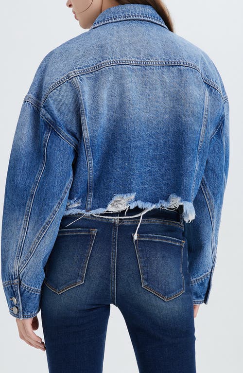 Shop Bayeas Frayed Crop Denim Jacket In Medium Blue