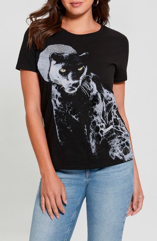 Shop Guess Panther Moon Embellished Organic Cotton Graphic T-shirt In Jet Black