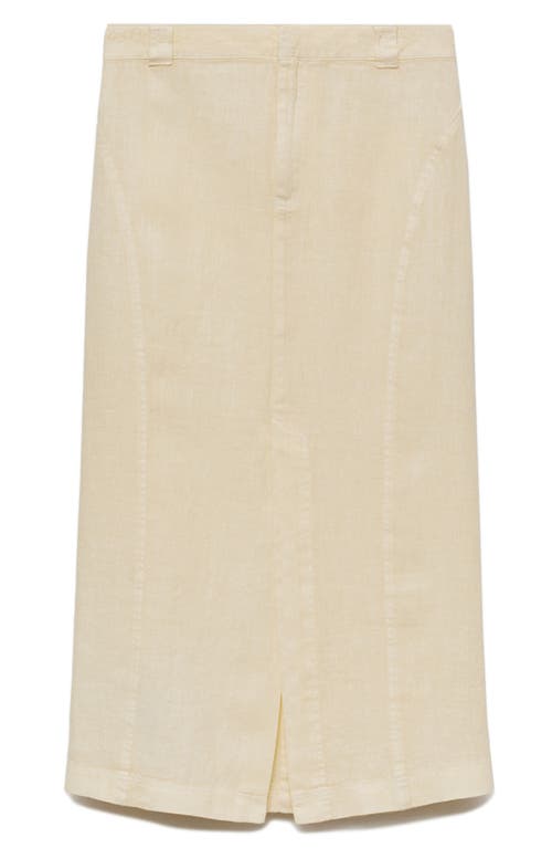 Mango Women's Slit Detail Linen Skirt In Pastel Yellow