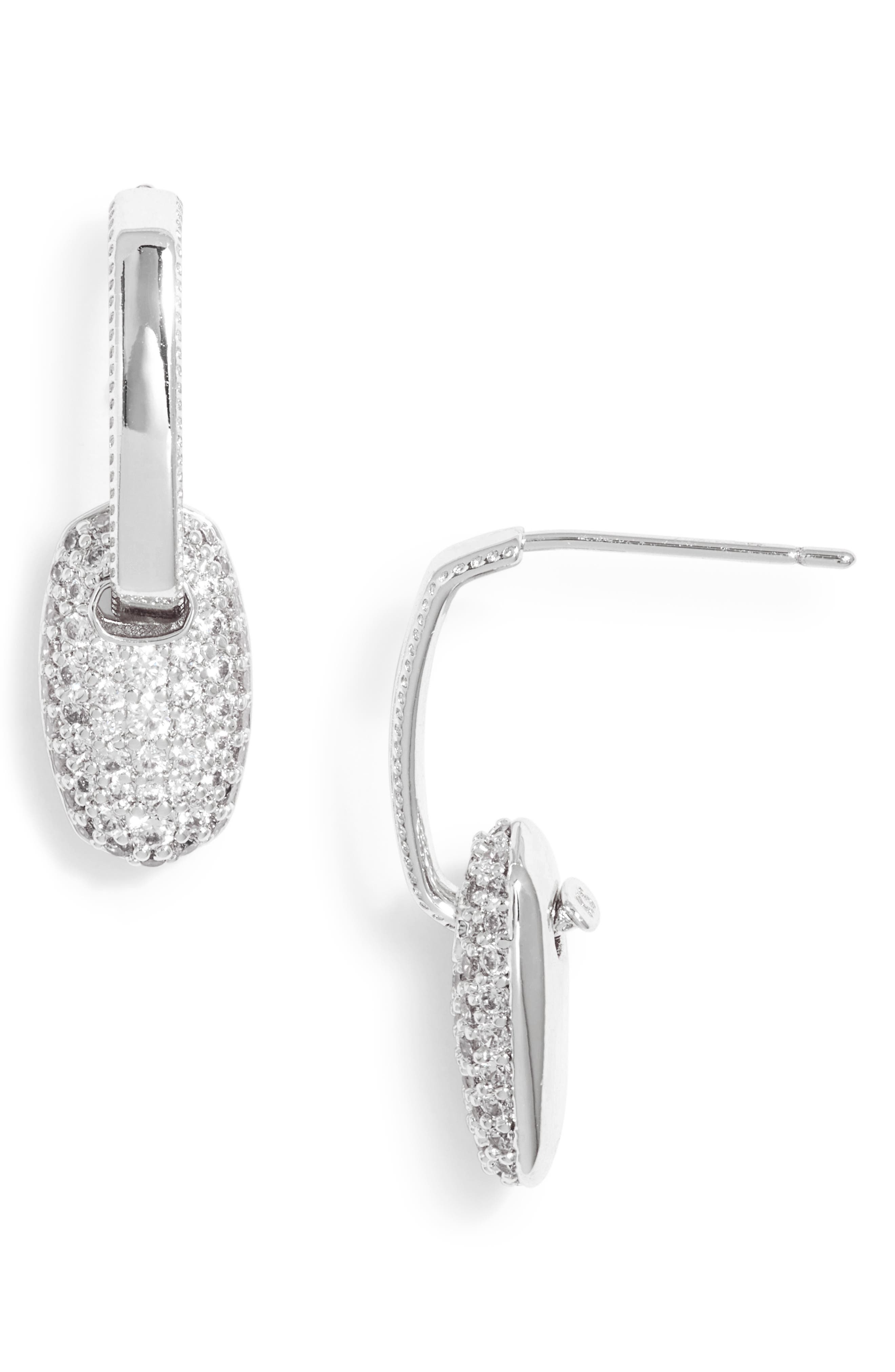 Kendra Scott Bailey Pavé Drop Earrings in Rhodium White Crystal 