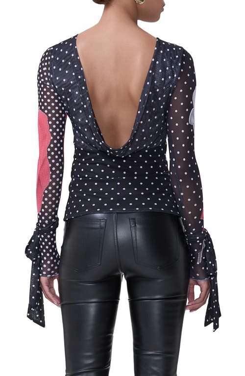 Shop Afrm Beyla Mixed Print Tie Cuff Backless Mesh Top In Smile Dot