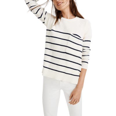 Madewell Thompson Nautical Stripe Pocket Pullover Sweater, Ivory