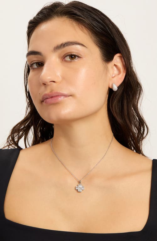 Adornia Sterling Silver Plated Adjustable Clear Crystal Heart Clover Necklace In Silver