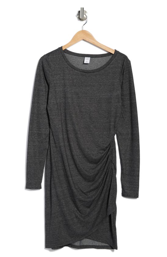 Melrose And Market Long Sleeve Side Ruched Dress In Grey Med Charcoal Htr
