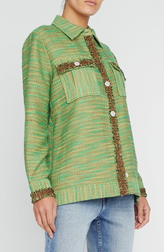 Shop L Agence L'agence Jeanine Cotton Blend Tweed Shirt Jacket In Fern Multi Tweed