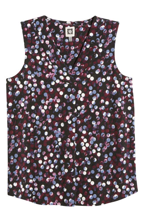 Shop Anne Klein Polka Dot Pleat V-neck Shell In Deep Plum Multi