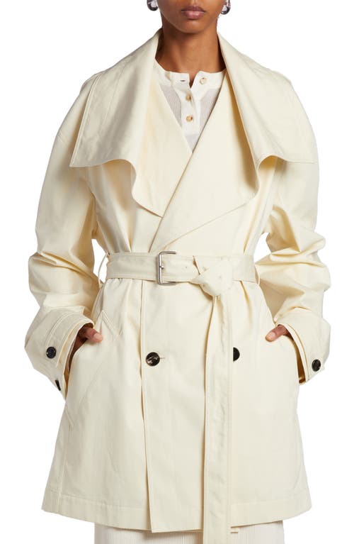 Double Breasted Cotton Twill Trench Coat in Parchment