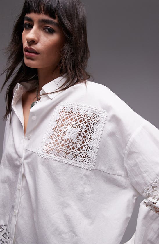 Shop Topshop Cutwork Boxy Button-up Shirt In White