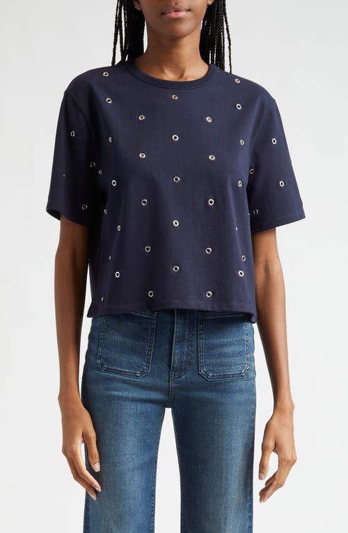 Veronica Beard Sebastian Grommet Accent Cotton T-shirt In Navy