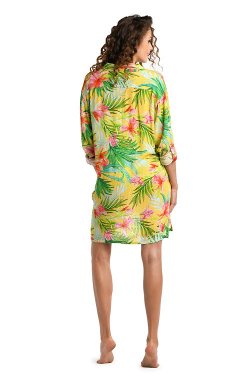 Shop La Blanca Calypso Button-up Cover-up Shirt In Yellow Multi