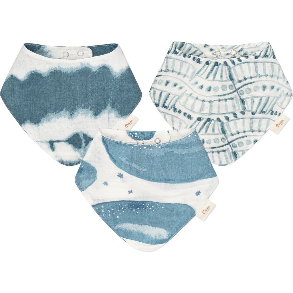 Crane Baby 3-pack Cotton Muslin Bandana Baby Bibs In Blue