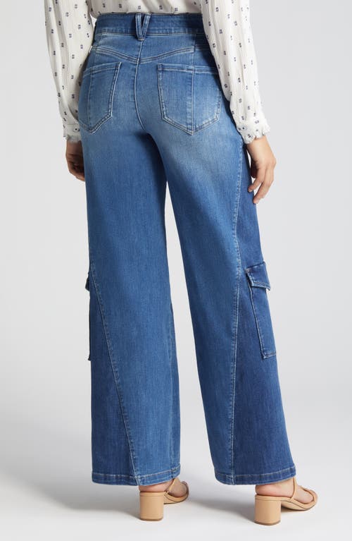 Wit & Wisdom 'ab'solution Colorblock Wide Leg Cargo Jeans In Mid Blue/blue