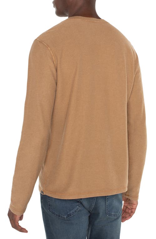 Shop Liverpool Textured Long Sleeve Henley In Tobacco Brown