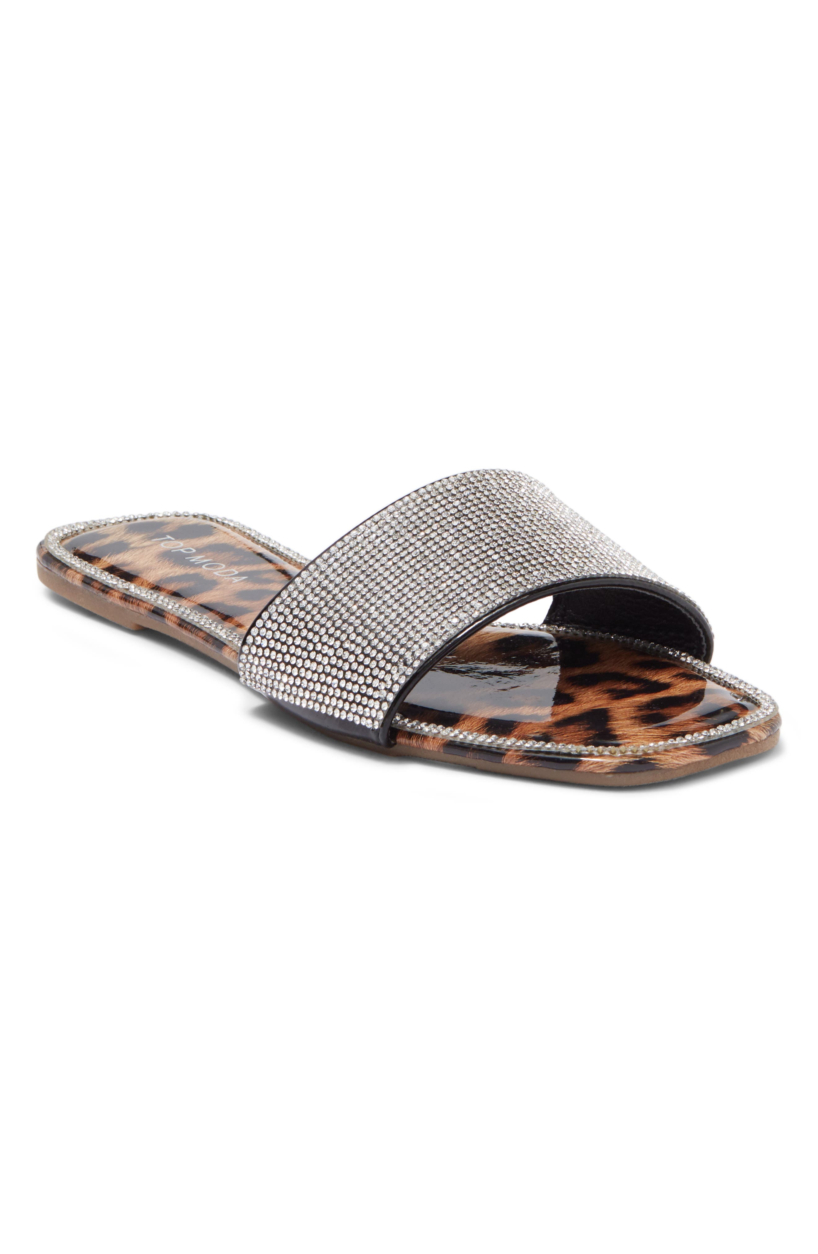 Top Moda Rhinestone Embellished Sandal In Leopard