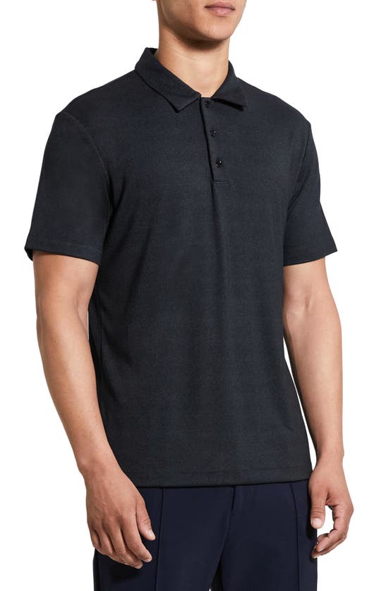 Theory Double Layered Johnny Collar Polo Shirt In Black Multi - A0p