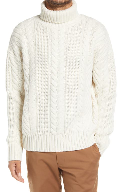 Nannos Cable Knit Virgin Wool Turtleneck Sweater in Open White