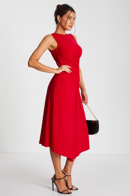 Quiz Ity Ruched Detail Midi Dress In Red